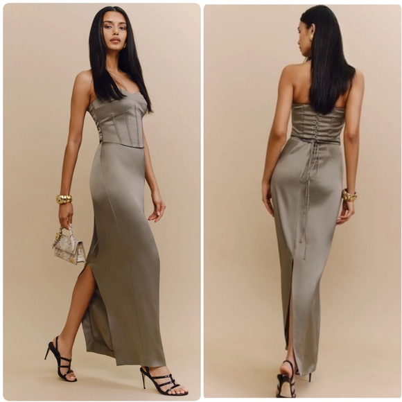 Reformation Ariyah Corset Satin Maxi Dress - coffeafoods.com